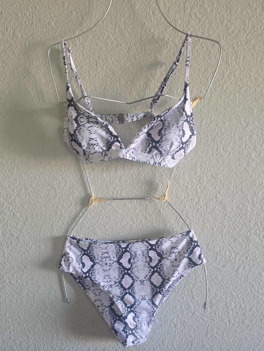 Snake Print Two-Piece Bikini Set in White & Gray